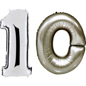 Pazarız 90 cm 10 Yaş Sayı Folyo Gümüş Balon