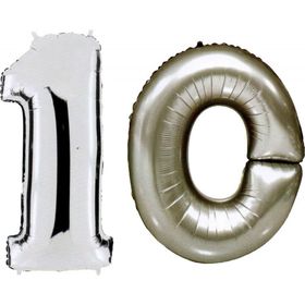 Pazarız 90 cm 10 Yaş Sayı Folyo Gümüş Balon