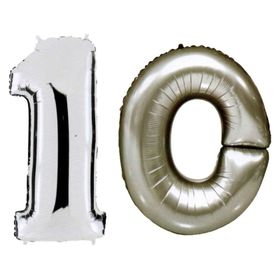 Pazarız 90 cm 10 Yaş Sayı Folyo Gümüş Balon