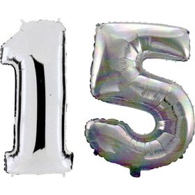 Pazarız 90 cm 15 Yaş Sayı Folyo Gümüş Balon