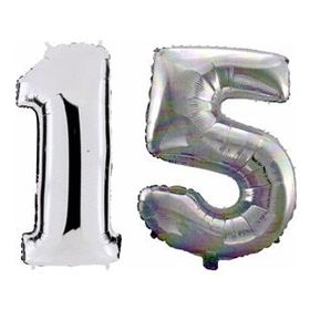 Pazarız 90 cm 15 Yaş Sayı Folyo Gümüş Balon