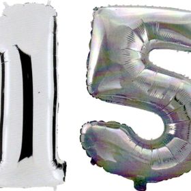 Pazarız 90 cm 15 Yaş Sayı Folyo Gümüş Balon