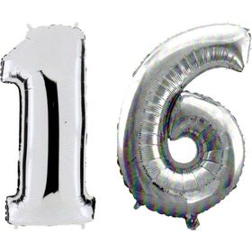 Pazarız 90 cm 16 Yaş Sayı Folyo Gümüş Balon
