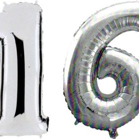 Pazarız 90 cm 16 Yaş Sayı Folyo Gümüş Balon