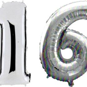 Pazarız 90 cm 16 Yaş Sayı Folyo Gümüş Balon
