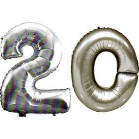 Pazarız 90 cm 20 Yaş Sayı Folyo Gümüş Balon