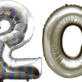 Pazarız 90 cm 20 Yaş Sayı Folyo Gümüş Balon