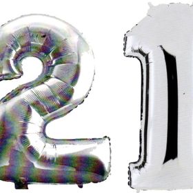 Pazarız 90 cm 21 Yaş Sayı Folyo Gümüş Balon