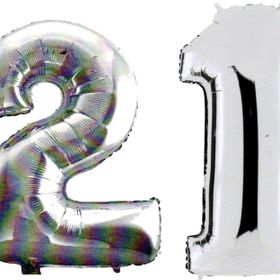 Pazarız 90 cm 21 Yaş Sayı Folyo Gümüş Balon