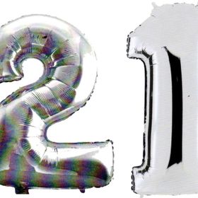 Pazarız 90 cm 21 Yaş Sayı Folyo Gümüş Balon