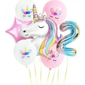 Pazarız Gökkuşağı Rakam Unicorn Folyo 2 Yaş Balon Seti