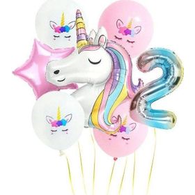 Pazarız Gökkuşağı Rakam Unicorn Folyo 2 Yaş Balon Seti