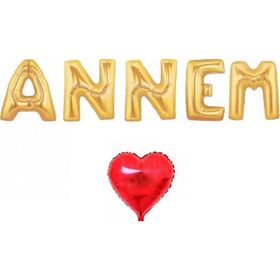 Pazarız Gold Annem Folyo Balon Seti ve Kalp Balon