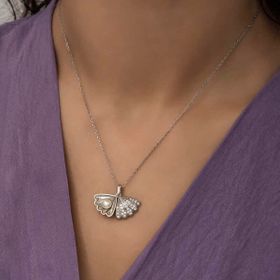 Peanelife 925 Ayar Gümüş İncili İstiridye Bayan Gümüş Kolye