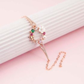 Peanelife 925 Ayar Gümüş Rose Renkli Manolya Çiçeği Kadın Bileklik