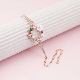 Peanelife 925 Ayar Gümüş Rose Renkli Manolya Çiçeği Kadın Bileklik