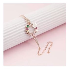Peanelife 925 Ayar Gümüş Rose Renkli Manolya Çiçeği Kadın Bileklik