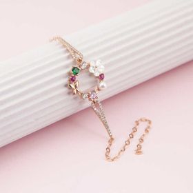 Peanelife 925 Ayar Gümüş Rose Renkli Manolya Çiçeği Kadın Bileklik