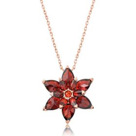 Peanelife 925 Ayar Rose Kırmızı Lotus Çiçeği Unisex Gümüş Kolye
