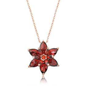 Peanelife 925 Ayar Rose Kırmızı Lotus Çiçeği Unisex Gümüş Kolye