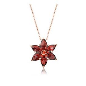 Peanelife 925 Ayar Rose Kırmızı Lotus Çiçeği Unisex Gümüş Kolye
