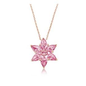 Peanelife 925 Ayar Rose Pembe Lotus Çiçeği Unisex Gümüş Kolye