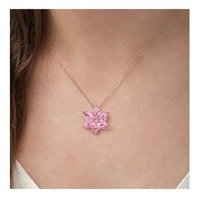 Peanelife 925 Ayar Rose Pembe Lotus Çiçeği Unisex Gümüş Kolye