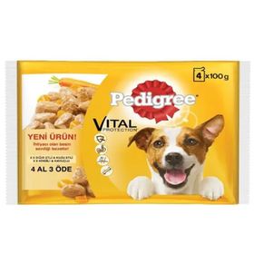 Pedigree 4x100 gr Havuçlu-Sığır Etli-Kuzu Etli-Hindi Eti Küçük Irk Yetişkin Yaş Köpek Maması