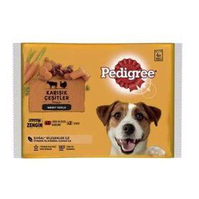 Pedigree 4x100 gr Sığır Etli Kuzulu ve Hindili Köpek Yaş Maması