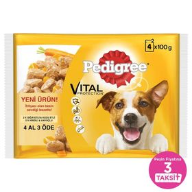 Pedigree Biftekli, Kuzulu, Hindili, Havuçlu 4 x 100 gr Yaş Mama Poşet