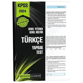 Pegem Akademi Yayınları 2024 Kpss Genel Yetenek Genel Kültür Türkçe Yaprak Test