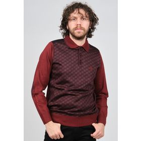 Pelikan 1577423 Bordo Desenli Dirsek Detaylı Polo Yaka Erkek Kazak
