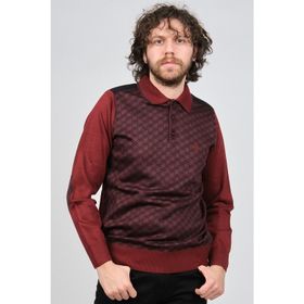 Pelikan 1577423 Bordo Desenli Dirsek Detaylı Polo Yaka Erkek Kazak