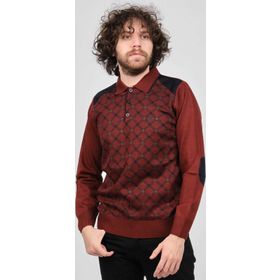 Pelikan 1577429 Bordo Desenli Dirsek Detaylı Polo Yaka Erkek Kazak