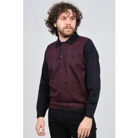 Pelikan 1577430 Bordo Desenli Polo Yaka Erkek Kazak