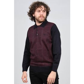 Pelikan 1577430 Bordo Desenli Polo Yaka Erkek Kazak