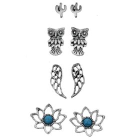 Pelin Aksesuar 4 Çift Kanat Baykuş Küpe Seti