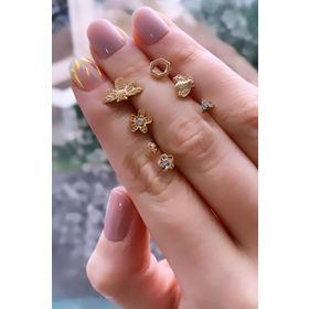 Pelin Aksesuar Arı ve Çiçek Figürlü 7 Adet Mini Küpe Seti