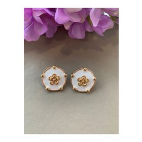 Pelin Aksesuar Beyaz İçi Gold Çiçekli Vintage Küpe