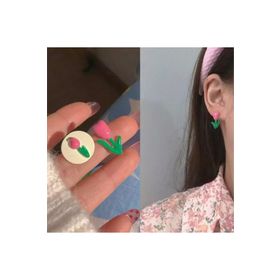 Pelin Aksesuar Pembe Asimetrik Çiçek Küpe