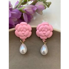 Pelin Aksesuar Pembe Çiçekli İncili Küpe