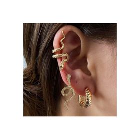 Pelin Aksesuar Yılanlı 3'lü Küpe ve Piercing Seti