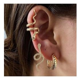 Pelin Aksesuar Yılanlı 3'lü Küpe ve Piercing Seti