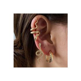 Pelin Aksesuar Yılanlı 3'lü Küpe ve Piercing Seti