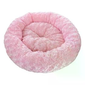 Peluş Pembe 50x50 cm Yuvarlak Kedi Köpek Yatağı
