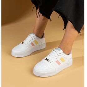 Pembe Potin 001-1005-24 Beyaz Pudra Sarı Kadın Sneaker Ayakkabı