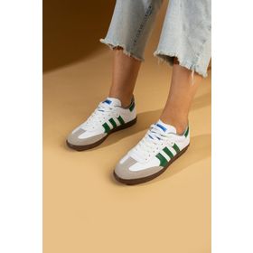 Pembe Potin 001-1009-24 Bağcıklı Comfort Taban 3 Şeritli Beyaz Yeşil Kadın Sneaker