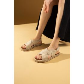 Pembe Potin 001-2302-24 Süet Bej Kadın Sandalet