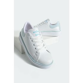 Pembe Potin 001-340-24B Rahat Taban Renk Şeritli Bağcıklı Mavi Beyaz Kadın Sneaker