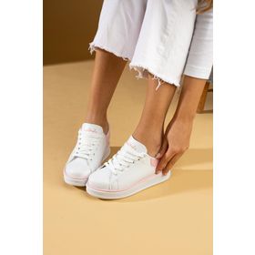Pembe Potin 001-340-24B Rahat Taban Renk Şeritli Bağcıklı Pudra Kadın Sneaker